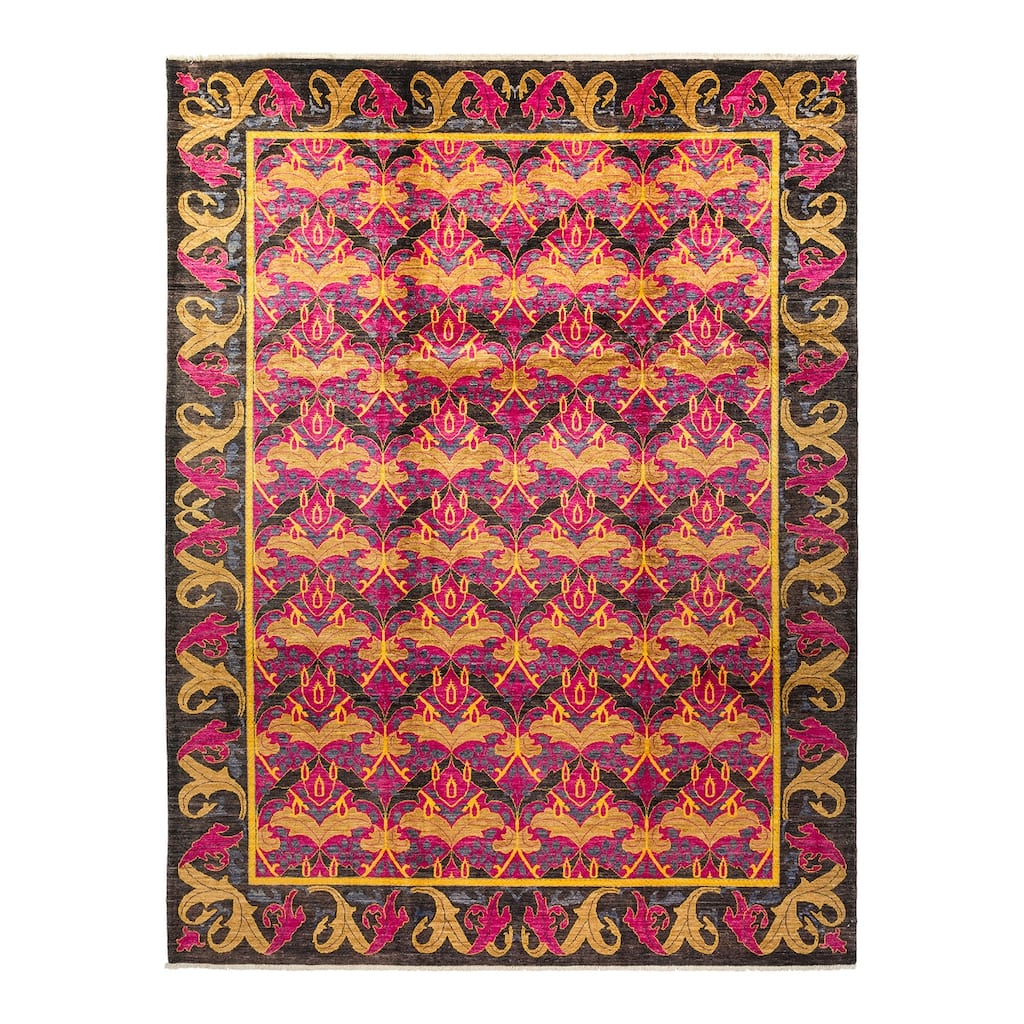 Overton Hand Knotted Wool Vintage Inspired Modern Contemporary Arts & Crafts Black Area Rug - 9' 2" x 11' 10"