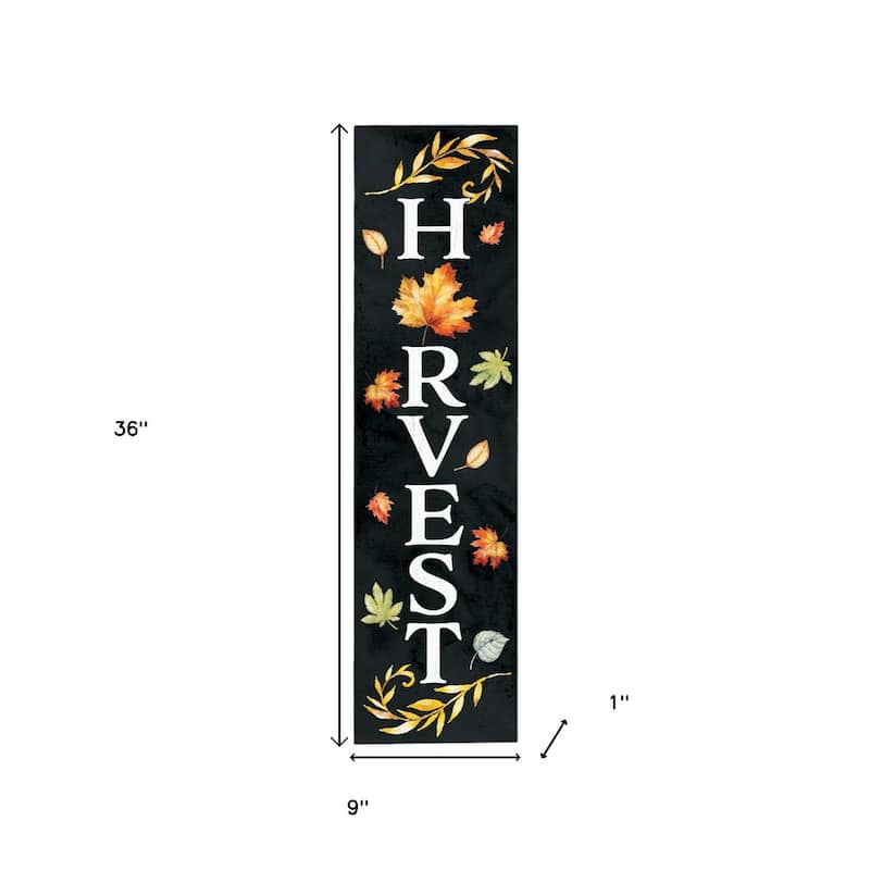 HomeRoots 36" Black And Orange Solid Wood Harvest Leaves Porch Sign