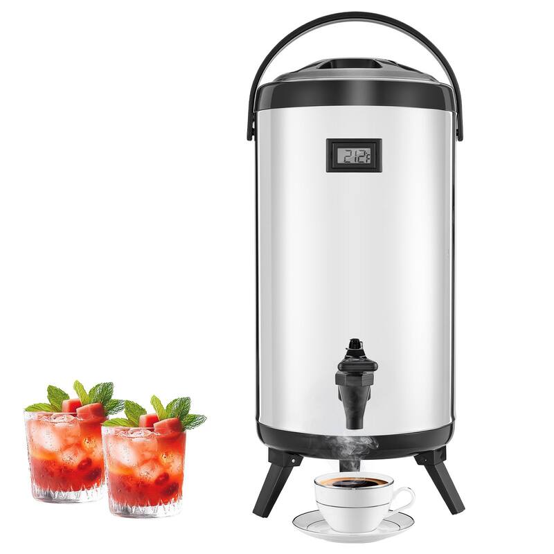 2.4 Gal Stainless Steel Insulated Beverage Dispenser with Spigot for Hot Cold Drink Server - 9.45 x 9.45 x 21.06 inch