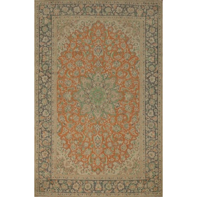 Hand Knotted Oriental 100% Wool Carpet Traditional Floral Oranges & Rust Tabriz Area Rug - 11' 1'' X 8' 1''