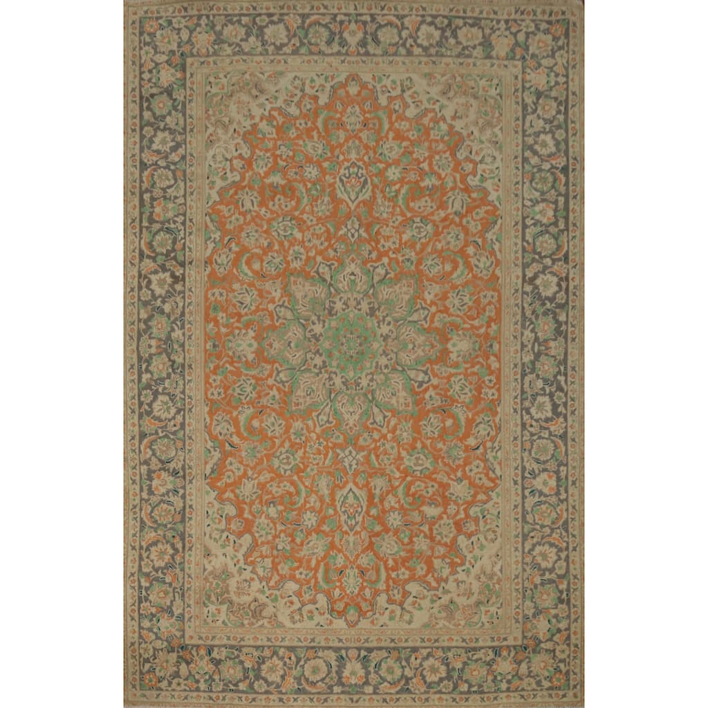 Hand Knotted Oriental 100% Wool Carpet Traditional Floral Oranges & Rust Tabriz Area Rug - 11' 1'' X 8' 1''