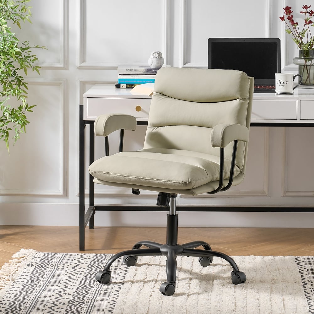 Auberon Modern Faux Leather Swivel Office Chair with Ergonomic Design and Metal Legs by HULALA HOME