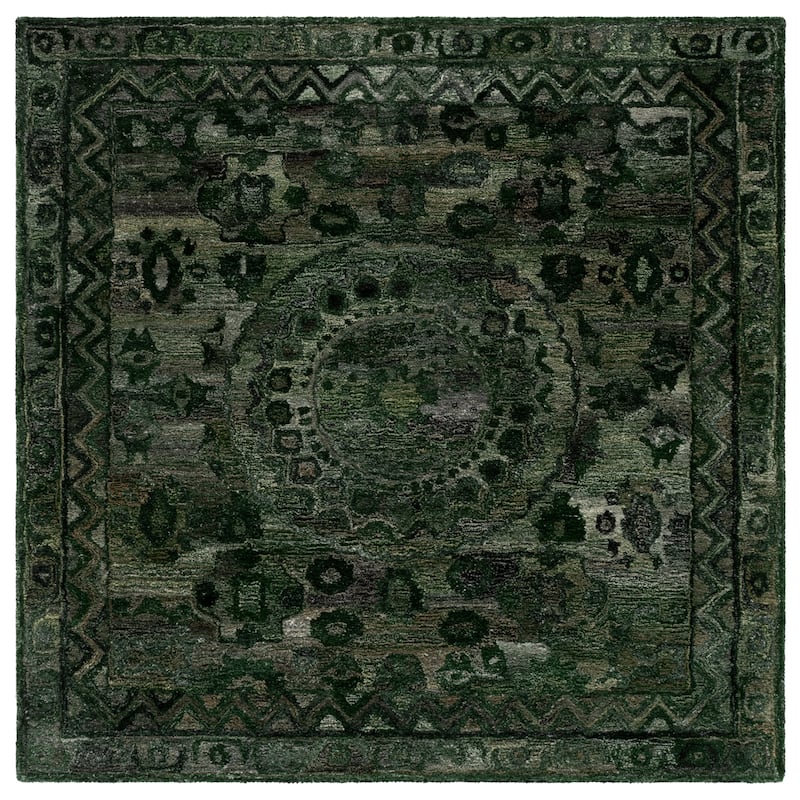 SAFAVIEH Handmade Anatolia Ramzia Traditional Rug - 6' Square - Dark Green/Grey