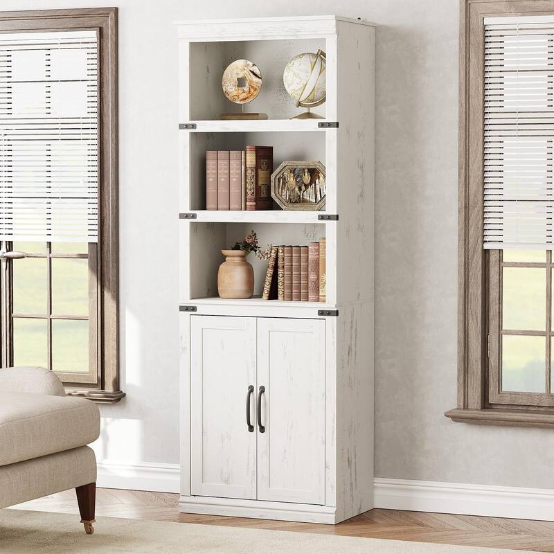 Book Shelf with Door, 5 Tier Wooden Book Case with Storage, 68.7"