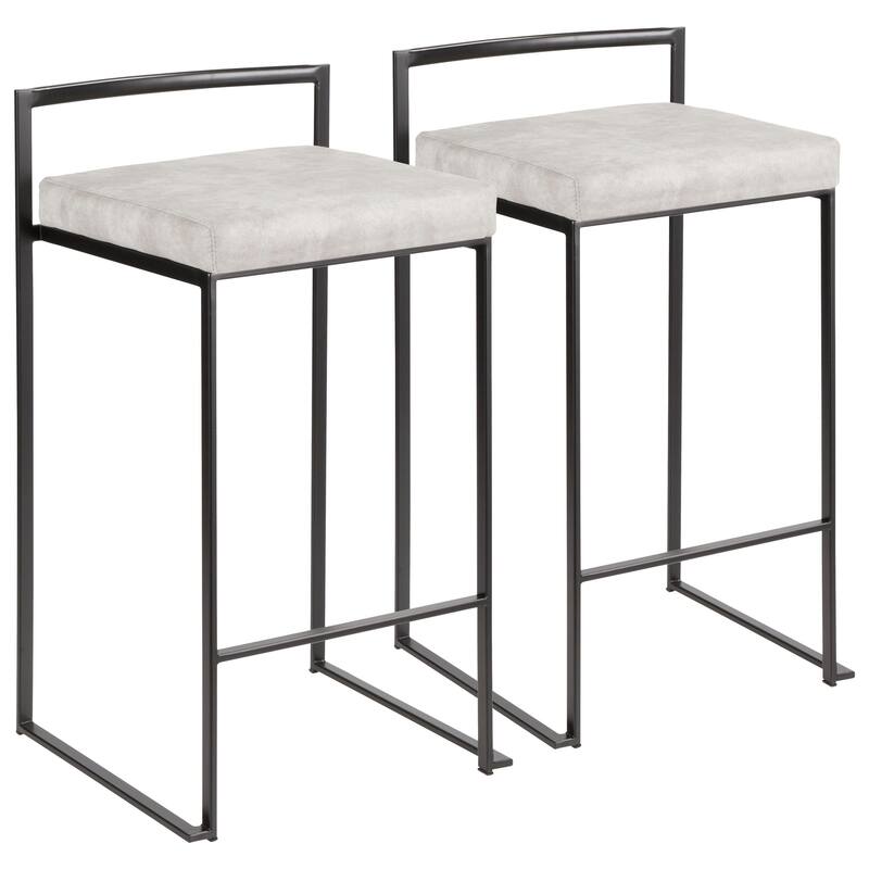 Porch & Den Forrest Contemporary Black Stackable Fully Welded Counter Stool (Set of 2) - cowboy light grey