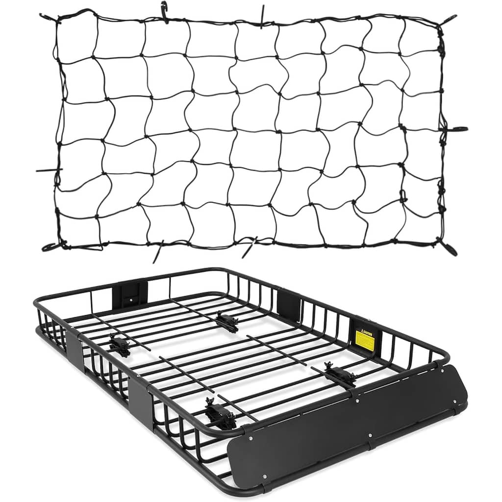 Roof Rack Basket With Net, Rooftop Steel Roof Rack, Cargo Carrier with 250 Lbs Capacity, Extension Black Car Top Luggage Holder