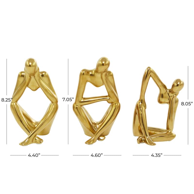Porcelain Ceramic People Sitting Thinker Decorative Sculpture - Set of 3 Gold - CosmoLiving by Cosmopolitan