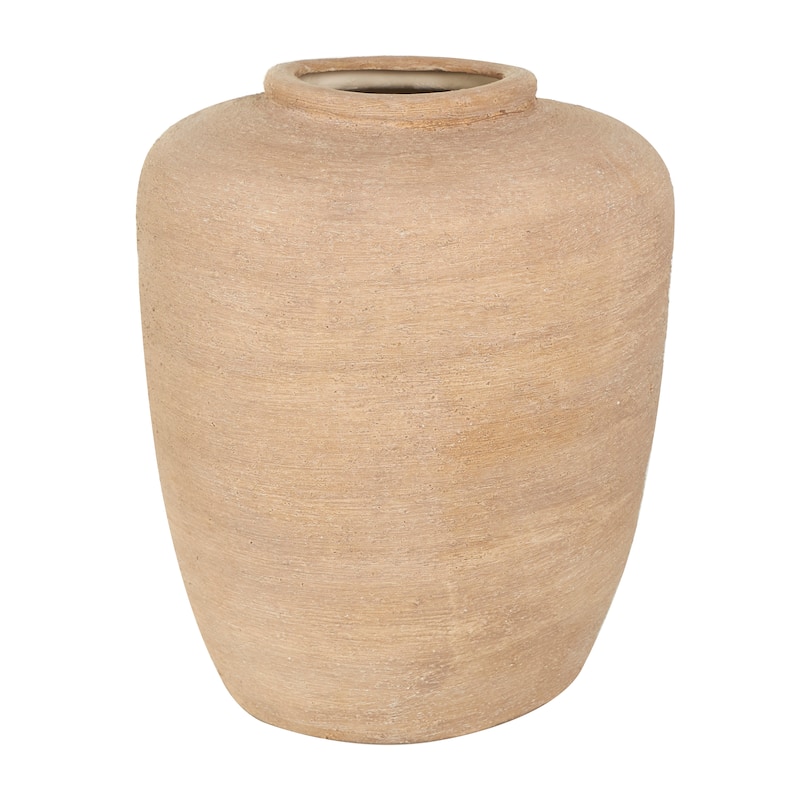 Beige Ceramic Wide Textured Vase