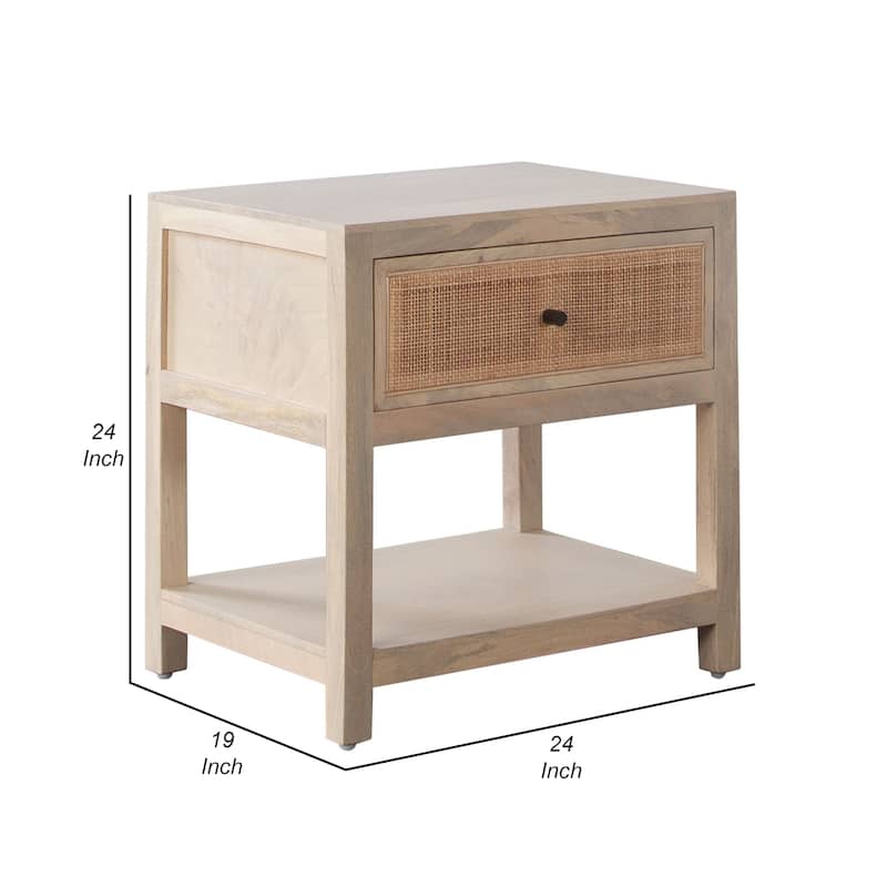 Sley Side End Table, Rattan Woven, Natural Brown Mango Wood 24 Inch