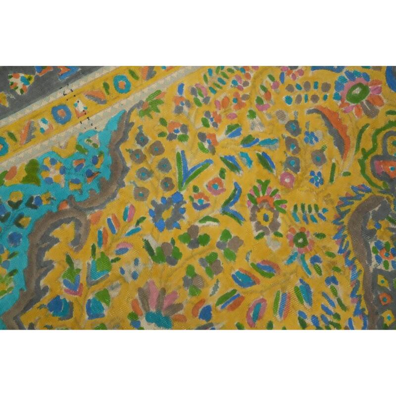 Hand Knotted Oriental 100% Wool Carpet Traditional Floral Yellow & Gold Tabriz Area Rug - 11' 0'' X 8' 2''