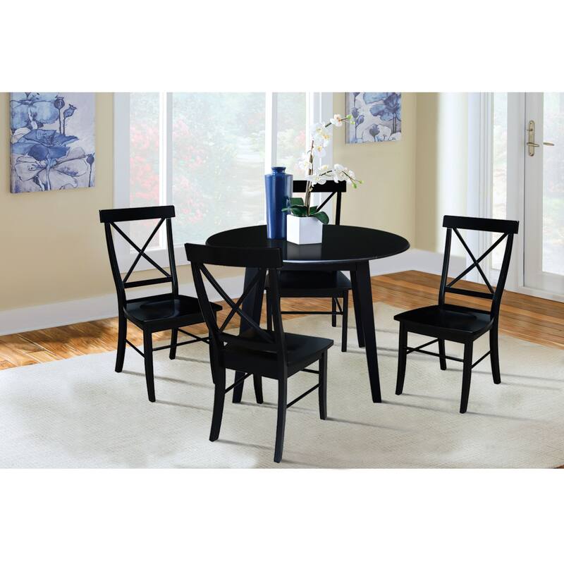 42" Solid Wood Round Dual Drop Leaf Table with 4 Dining Chairs