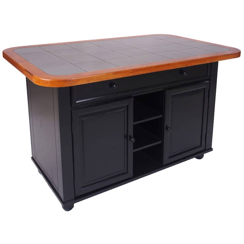 Kitchen Island with Storage & Towel Bar - Black Antique Finish, Adjustable Height, 60" Wide
