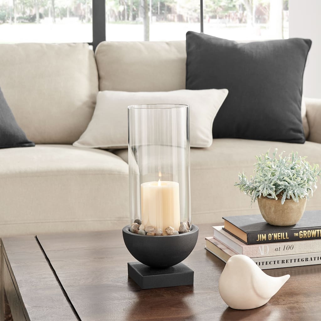 Small Pillar Candle Holders with Pebble and Pedestal Base - 13.5" - Black