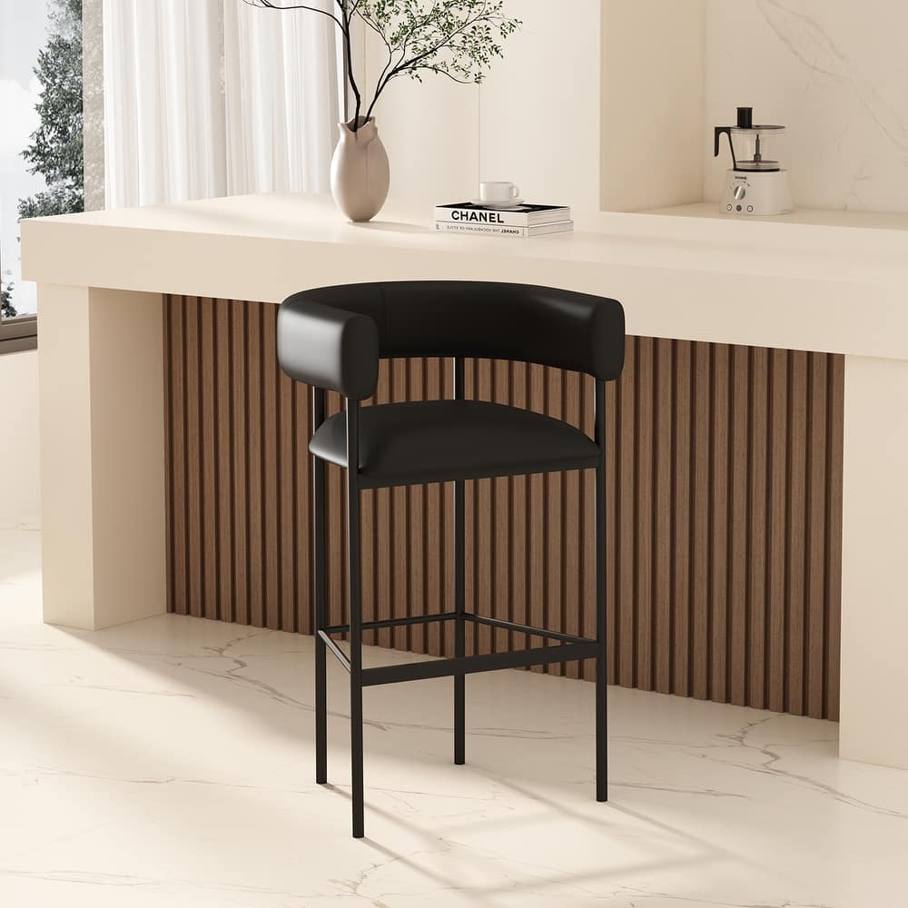 Manhattan Comfort Onda Vegan Leather Metal Upholstered Barstool