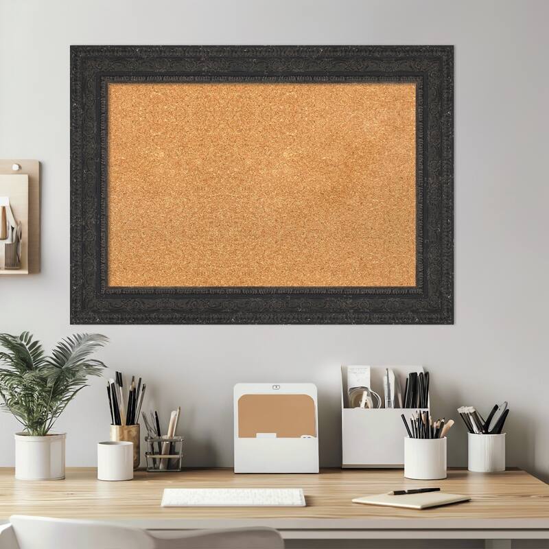 Attic Aged Black Wood Framed Cork Board - Bulletin Board, Organization Board, Pin Board