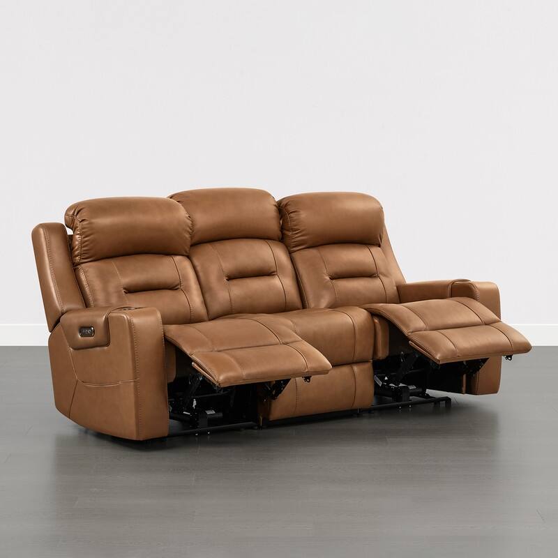 Spruce & Spring Genuine Leather Power Reclining Sofa with Wireless Charging