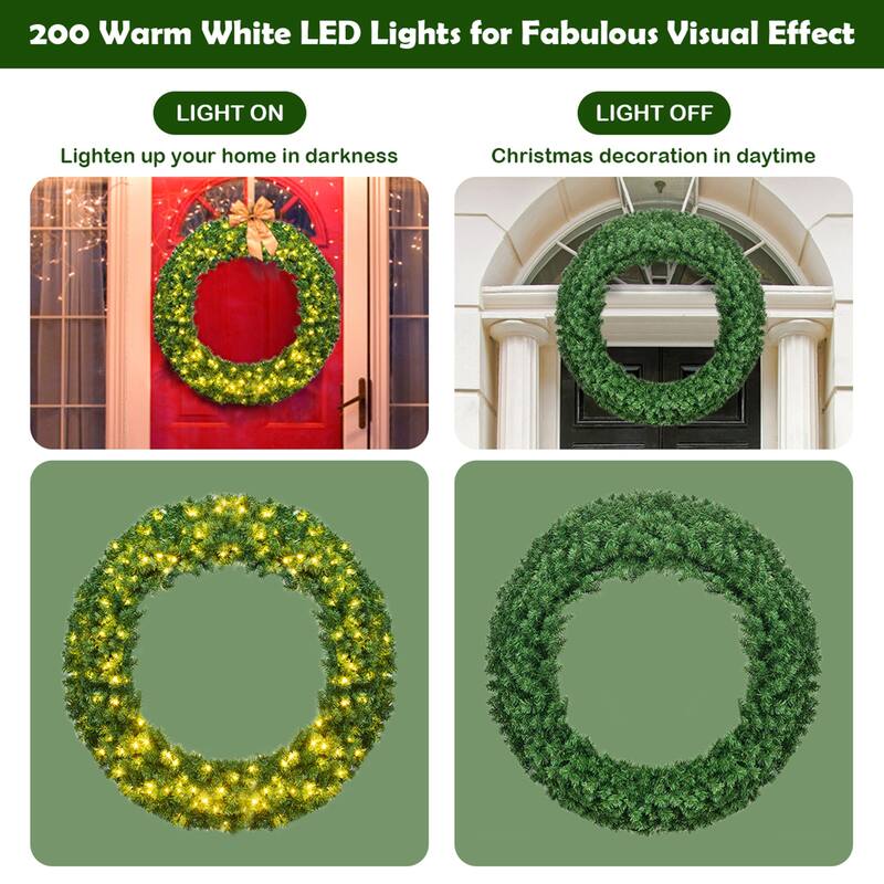 Gymax 48'' Pre-Lit Artificial Christmas Wreath Holiday Decoration w/ - See Details