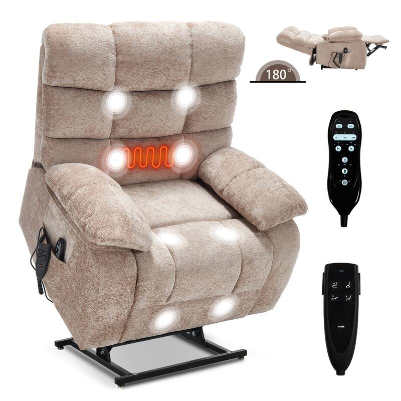 Roomfitters Oversized Power Lift Recliner Chair Dual Motor Infinite Position Heat Massage Sofa for 350lbs Capacity