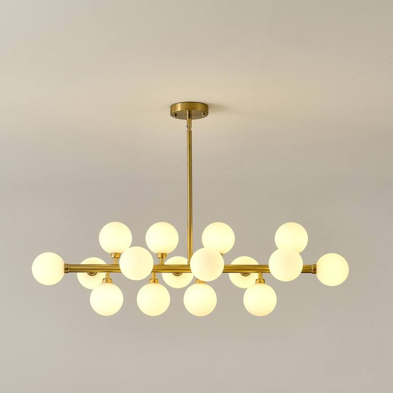 Mid-Century Modern Sputnik Chandelier 16-Light Adjustable Brass Pendant with Glass Globes for Dining Rooms - 34.7in