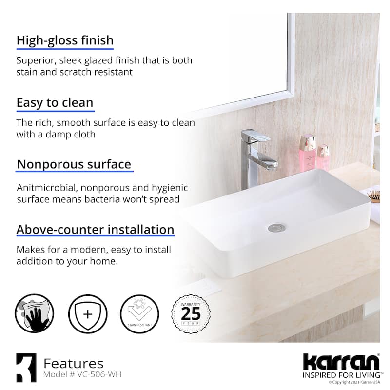 Karran Valera 24" Vitreous China Vessel Bathroom Sink in White