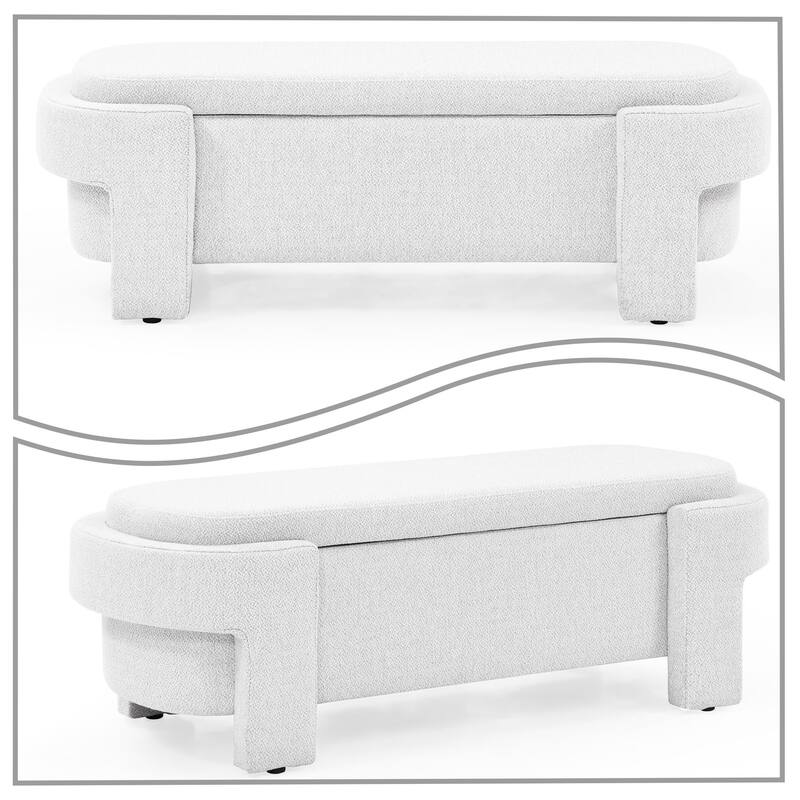 French Minimalist Fabric Upholstered Storage Bench with Four Upholstered Legs
