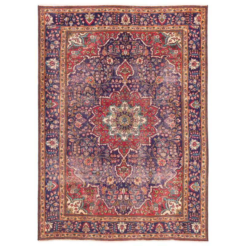 ECARPETGALLERY Hand-knotted Antalya Vintage Navy Wool Rug - 6'9 x 9'4