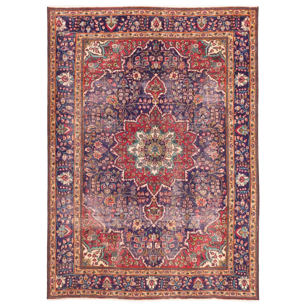 ECARPETGALLERY Hand-knotted Antalya Vintage Navy Wool Rug - 6'9 x 9'4