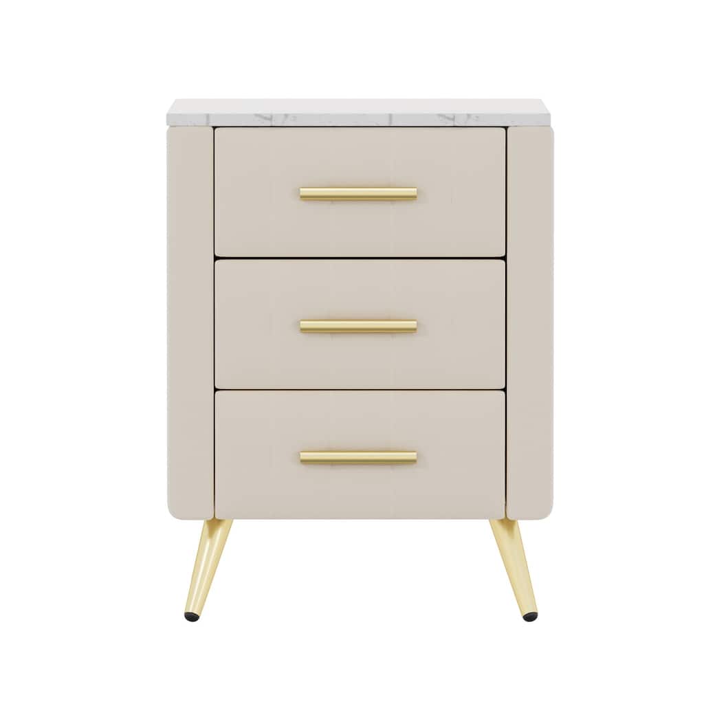Upholstered Wooden with 3 Drawers Nightstand