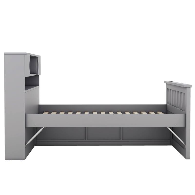 Twin Captain Platform Bed with Drawers & Bookcases