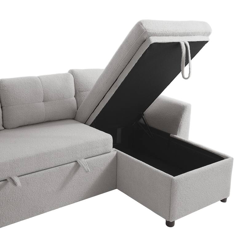 107" U-Shaped Sleeper Sectional Sofa with Storage & USB Ports - Modern Convertible Sofa Bed for Living Room