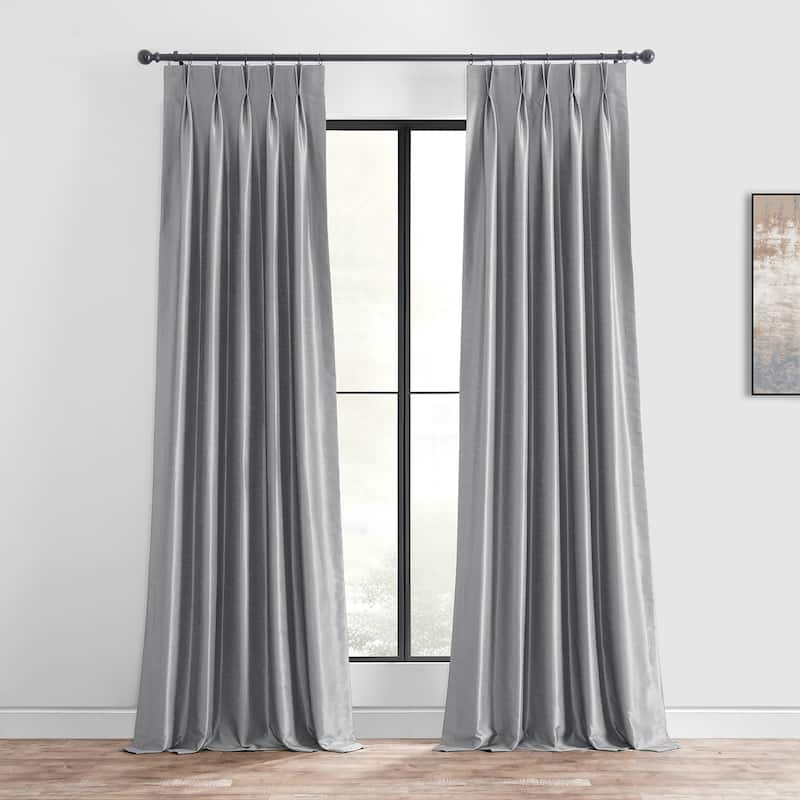 Exclusive Fabrics Solid Vintage Textured Faux Dupioni Silk Pleated Blackout Curtain (1 Panel) - 25 x 84 - Storm Grey