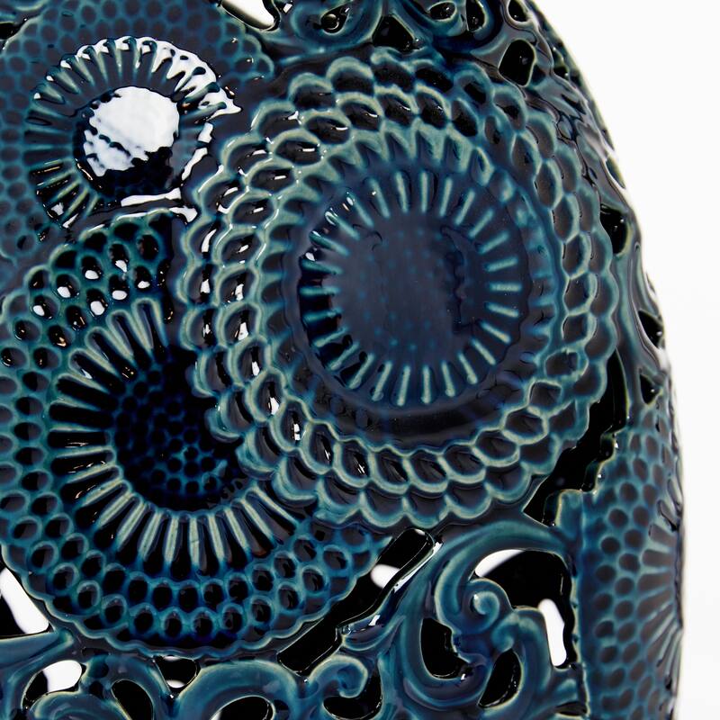 Ceramic Floral Vase with Cut Out Patterns - Set of 2 Blue - Roche River Decor - 6"W x 10"L x 18"H