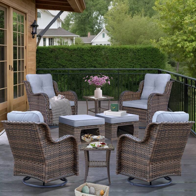 8 Piece Outdoor Patio Swivel Glider Chairs Ottoman Set with Side Table