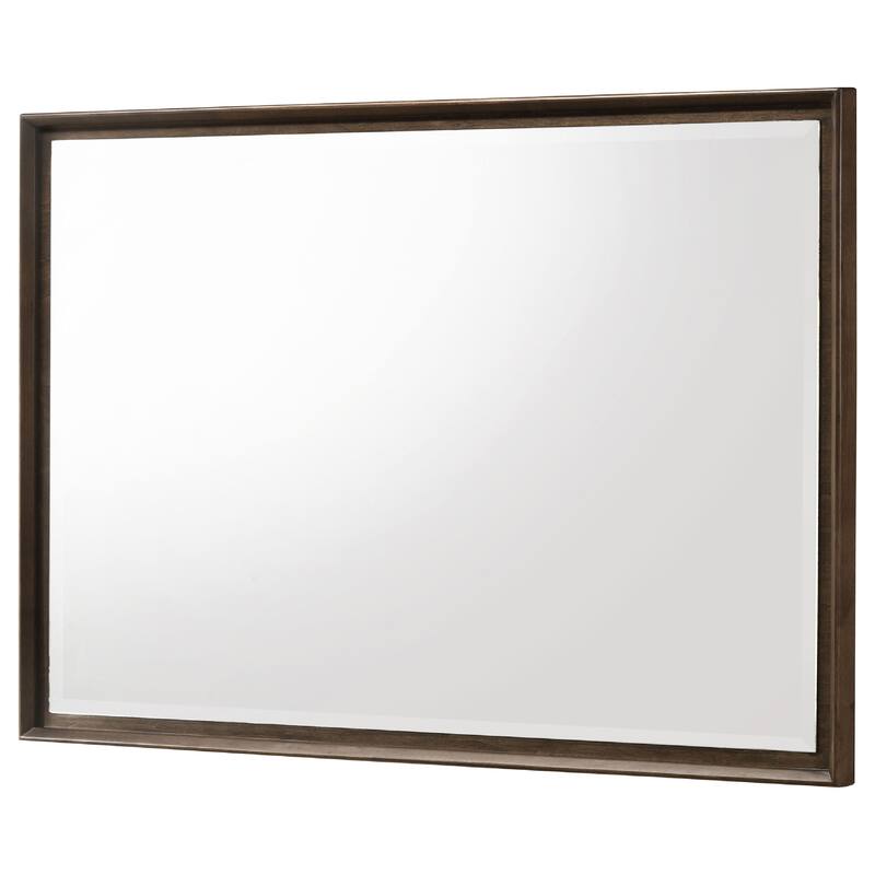 Genu Dresser Mirror, Warm Brown Wood Frame, Beveled Glass, 34 Inch
