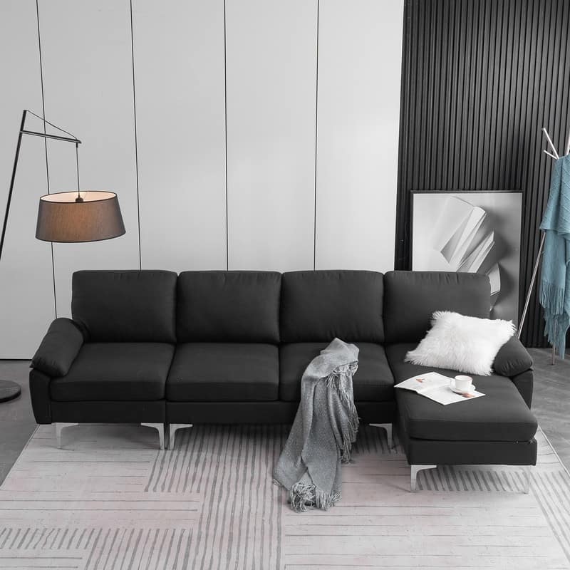 L-Shaped Fabric With Chaise Iron Feet 4 Seats Indoor Modular Sofa - 110“