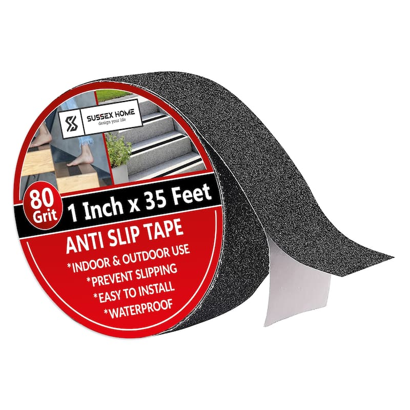 Non-Slip Grip Tape - Waterproof Non-Skid Adhesive Tape For Stairs, - Heavy Duty PEVA Safety Anti Slip Tape - 1 Inch x 35 Feet - Black