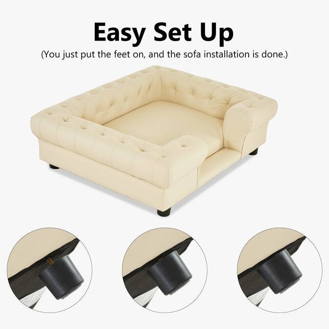 MCombo Pet Sofa Bed with Small Stairs, Faux Leather 6321 - 38.2" x 30.3"
