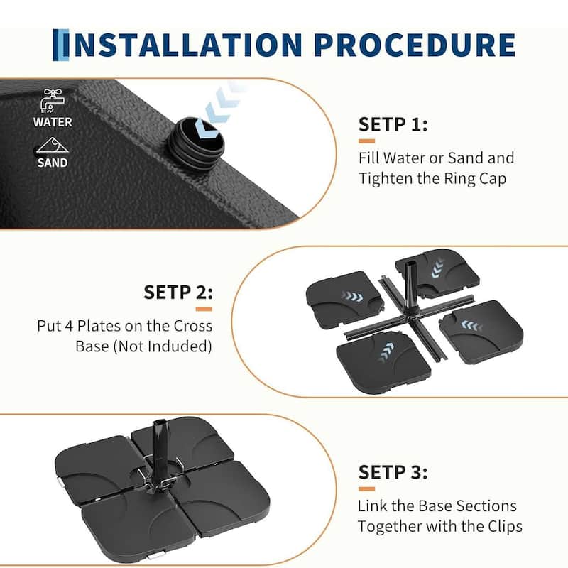 330LB Capacity 4Pcs Patio Umbrella Base, Umbrella Stand for 10-15FT Umbrellas, Outdoor Deck Poolside