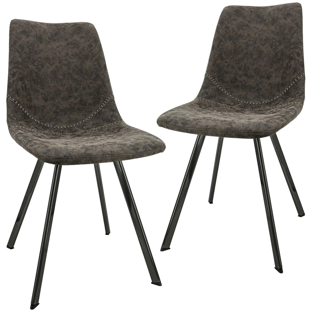 Markley Ergonomic Mid-back Leather Upholstered Foam Padded Dining Chair with Metal Legs and Floor-Protecting Caps (Set of 2)