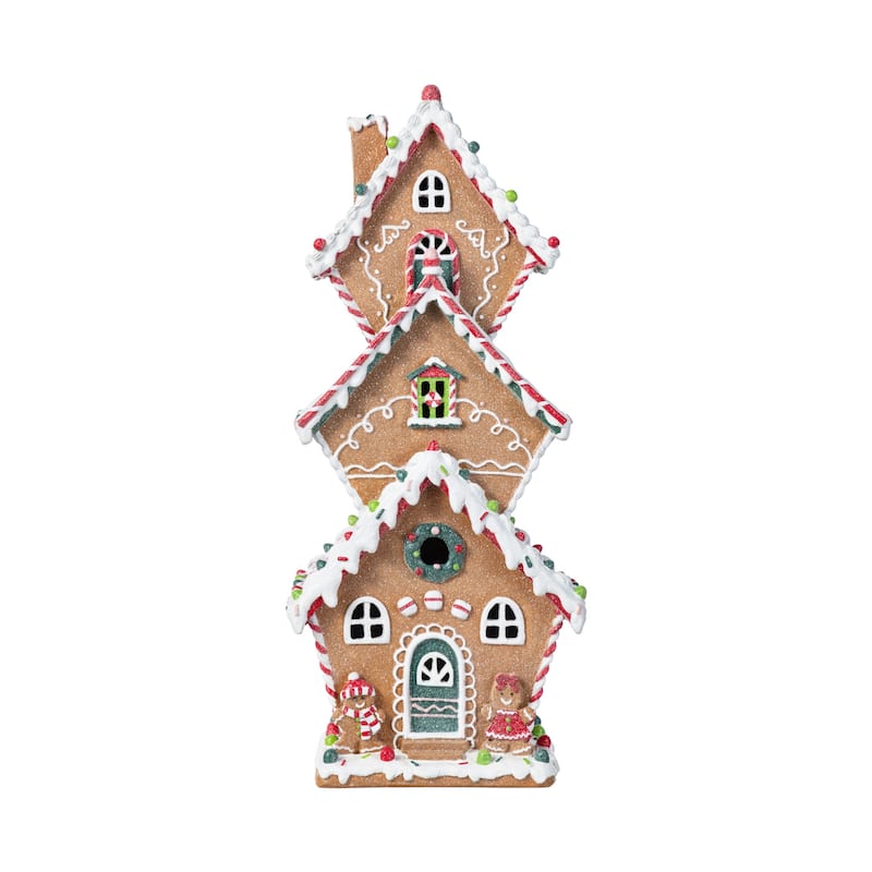 Glitzhome Lighted Christmas Gingerbread House Resin Village Xmas Table Decor Collectible Figurines