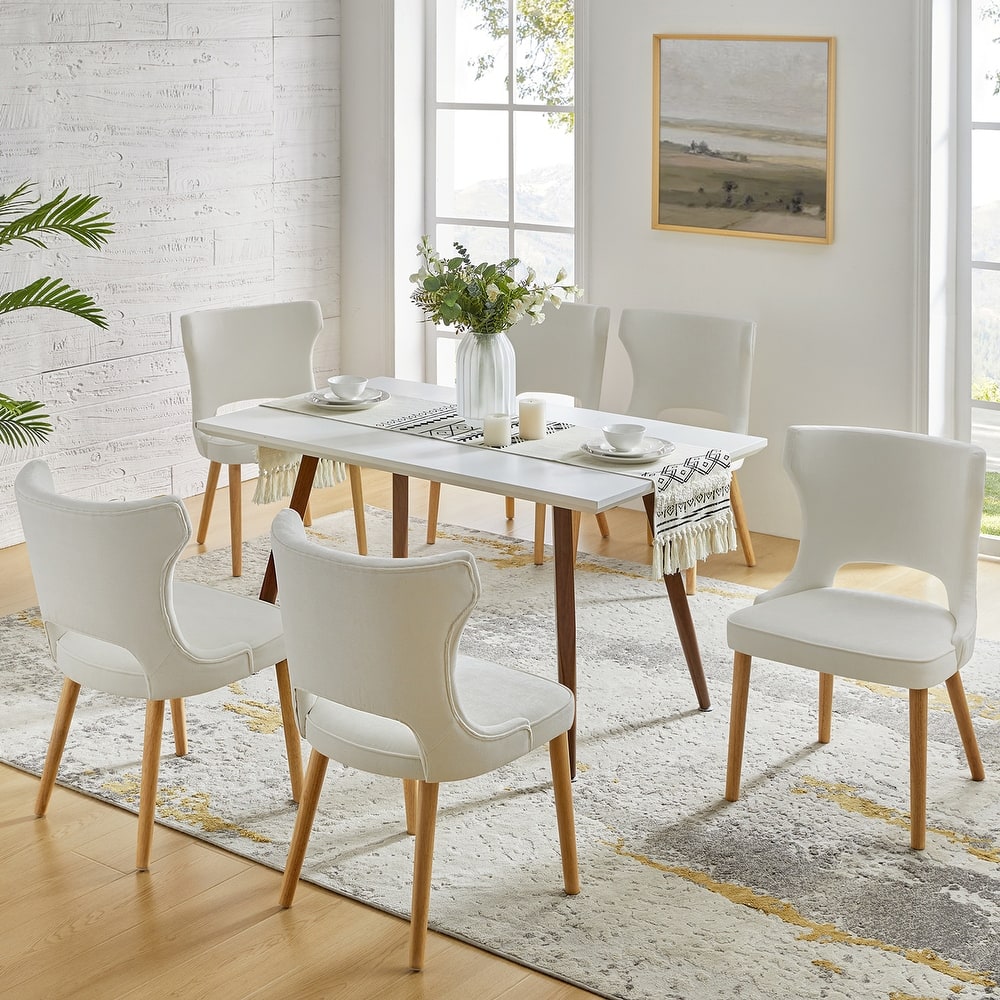 Rita Mid-century Modern Dining Chair with Solid Wood Legs Set of 6 by HULALA HOME