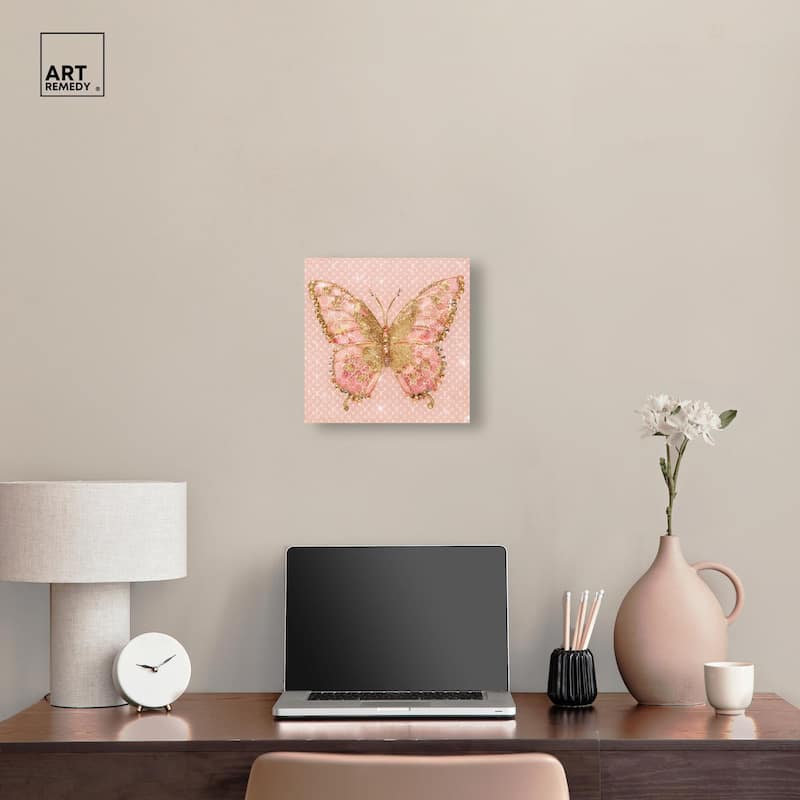 Glittering Elegant Butterfly Blush Canvas by Art Remedy, Gallery Wrapped
