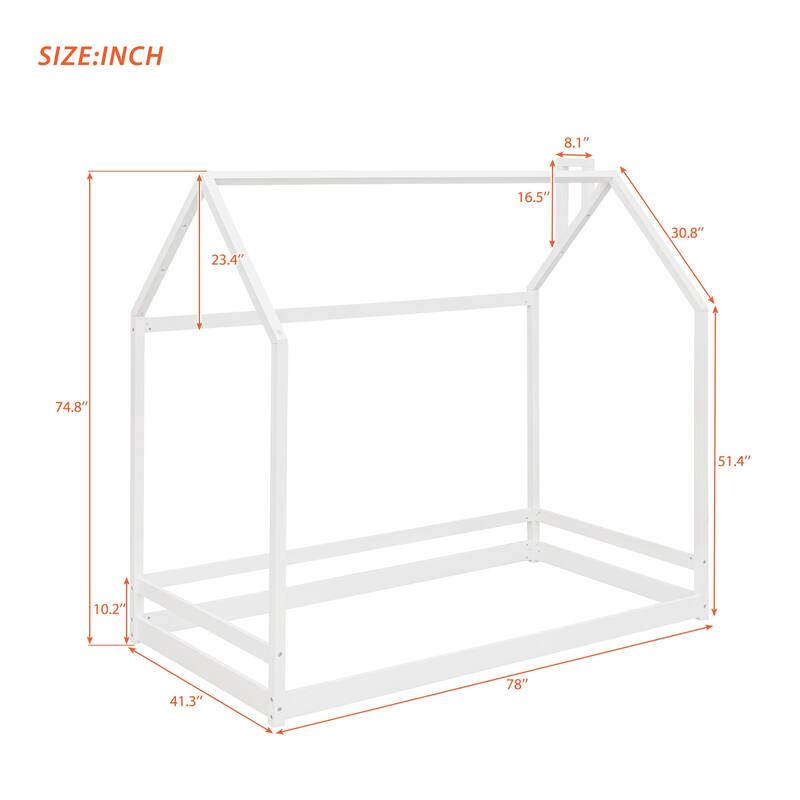 Twin Size House Bed with Roof, Playhouse Design, and Pinewood Frame