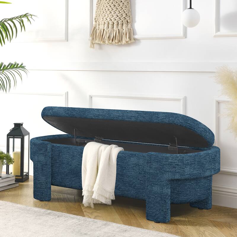 Linen Fabric Upholstered Bench with Large Storage Space for the Living Room, Entryway and Bedroom