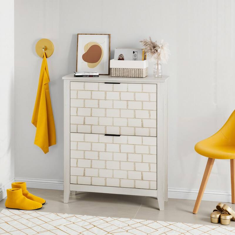 Shoe Storage Cabinet with 2 Flip Drawers & Adjustable Shelves, Freestanding Wooden Cabinet, Shoe Cabinet with Solid Wood Legs