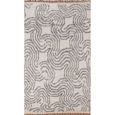 Plush Contemporary Moroccan Wool Area Rug Hand-knotted Office Carpet - 5'2" x 8'2"