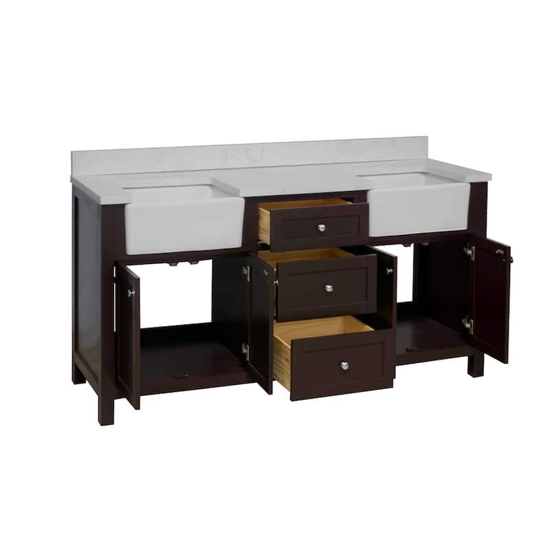 KitchenBathCollection Yorkshire 72" Farmhouse Double Bathroom Vanity with Engineered Marble Top