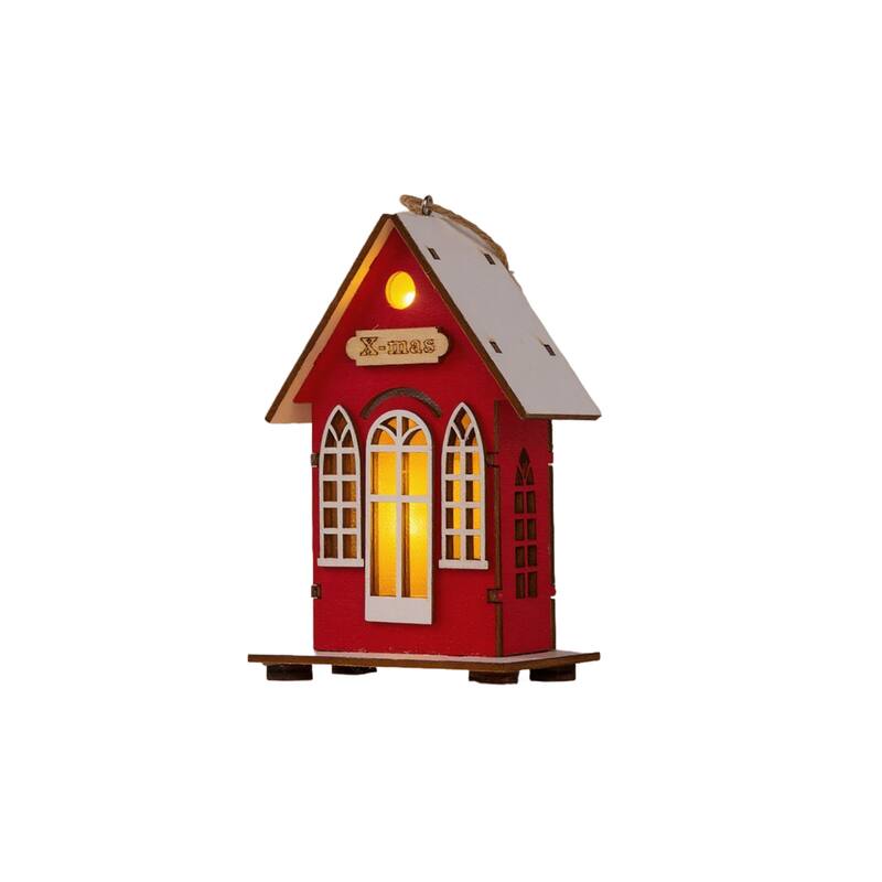 Christmas Village Holiday Lighted Wood House Decor - Battery Operated, Red/Green - 5.11'' H X 3.14'' W X 1.96'' D
