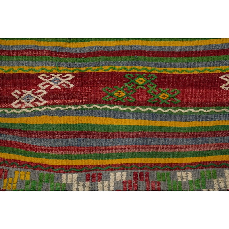 Hand Woven Oriental 100% Wool Carpet Southwestern Tribal Green Kilim Area Rug - 7' 8'' X 5' 4''