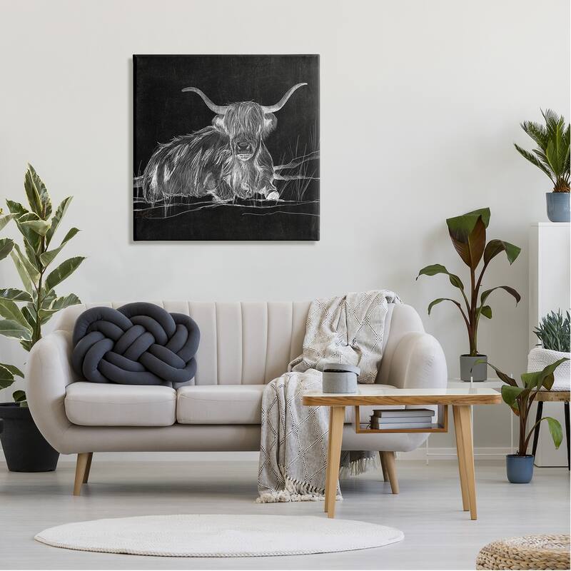 Stupell Contemporary Highland Cattle Laying Negative Drawing Canvas Wall Art, Design by Elizabeth Medley